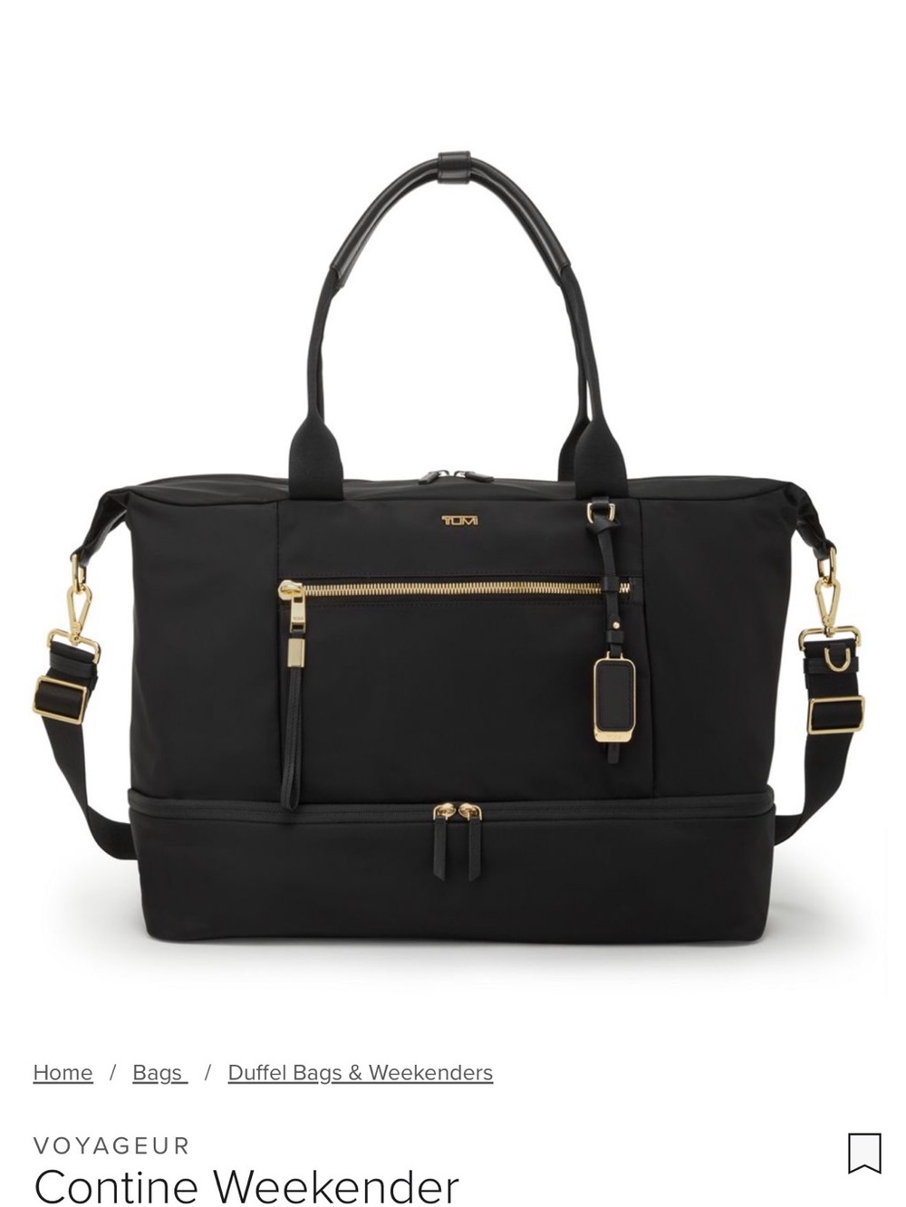 Tumi Black Voyageur Contine Weekender with Gold Hardware